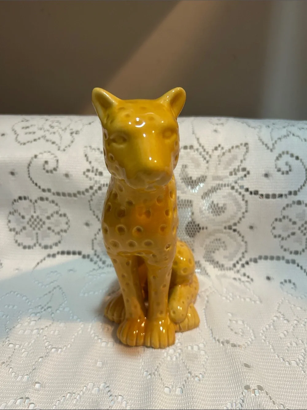 Vintage Yellow Ceramic Cheetah Figurine